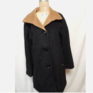 Ellen Tracy Wool-blend Colorblock Walker Coat Black/Camel NWT $300
